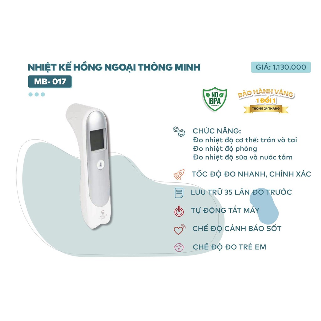NHIỆT KẾ HỒNG NGOẠI MOAZ BÉBÉ MB017 BẢO HÀNH 1 ĐỔI 1 trong 2 năm. đo được trán, tai, sữa, nhiệt độ phòng, nước tắm...