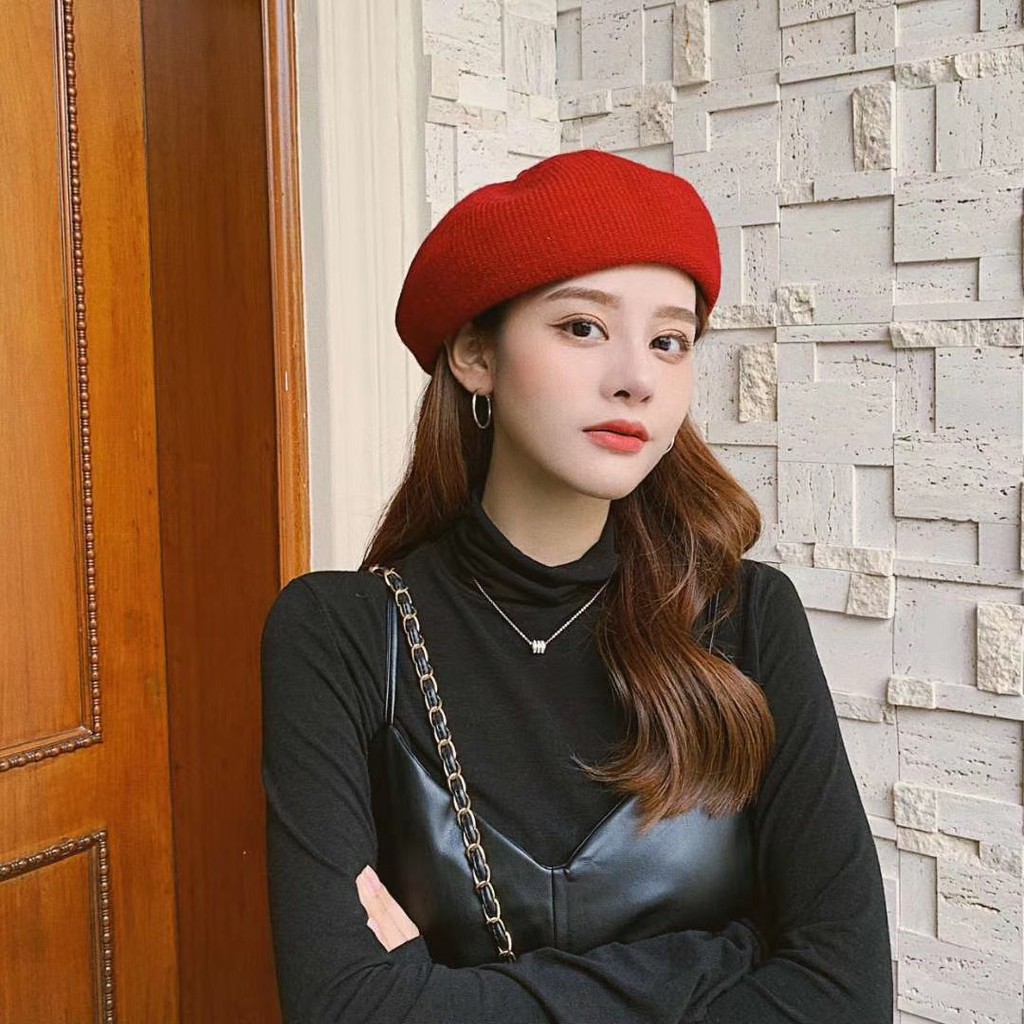 Mũ nồi Beret len nhiều màu phong cách Hàn