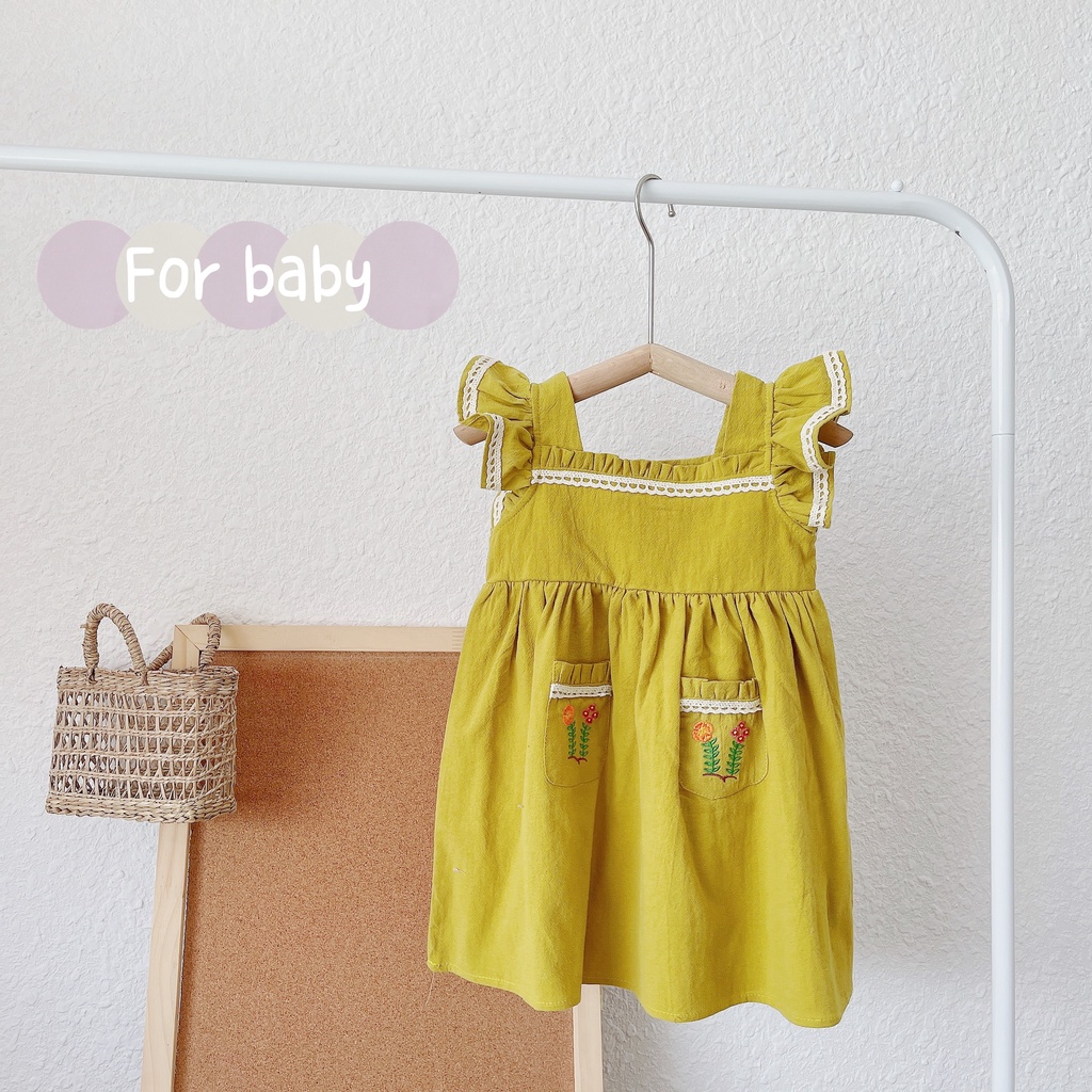 Váy hè cánh tiên cổ vuông 2 túi cho bé 1-6 tuổi (Mã 170602)