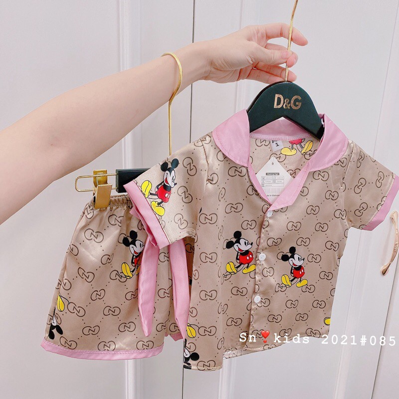 Bộ pijama ,bộ ngủ lụa cộc tay hoạ tiết cho bé 8-22kg