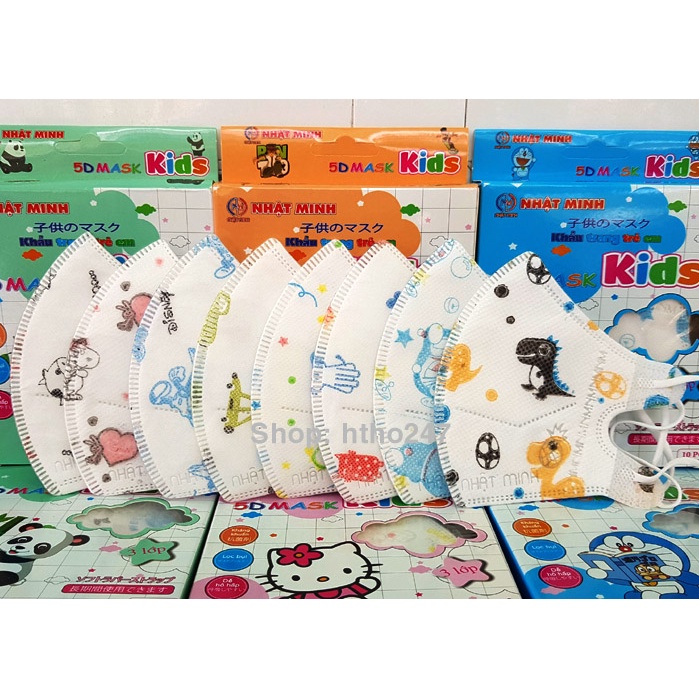 Hộp 10c Khẩu trang trẻ em 5D Mask quai thun mềm mại co giãn tốt, kháng khuẩn chống giọt bắn