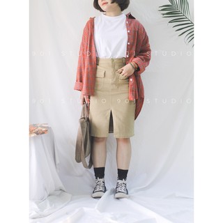 Chân váy bút chì thô kaki
