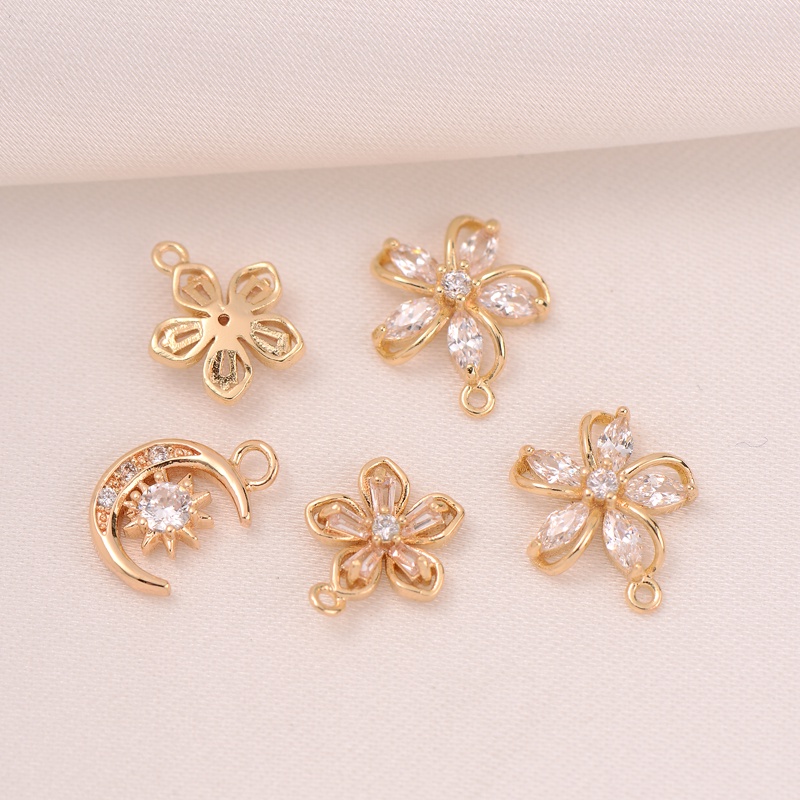 Mặt Dây Chuyền Hình Hoa Năm Cánh Bằng Đồng 14K Màu Vàng Đồng diy