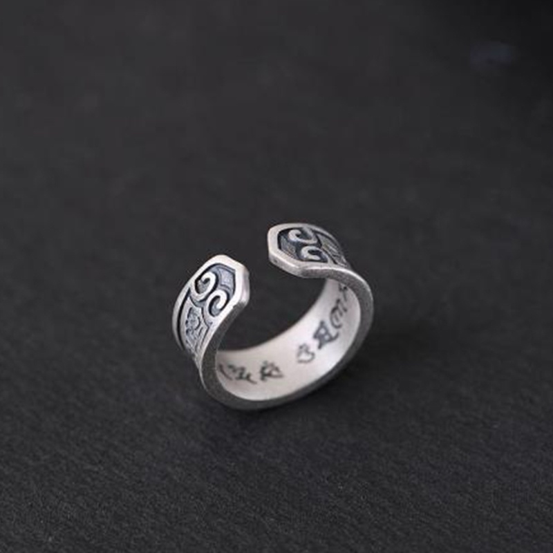 Nhẫn Lớn Nam Làm như cũ Hán tự Cổ điển Nhẫn có thể điều chỉnh Bạc Thái Phong cách Hống hách Vòng đuôi NH-195