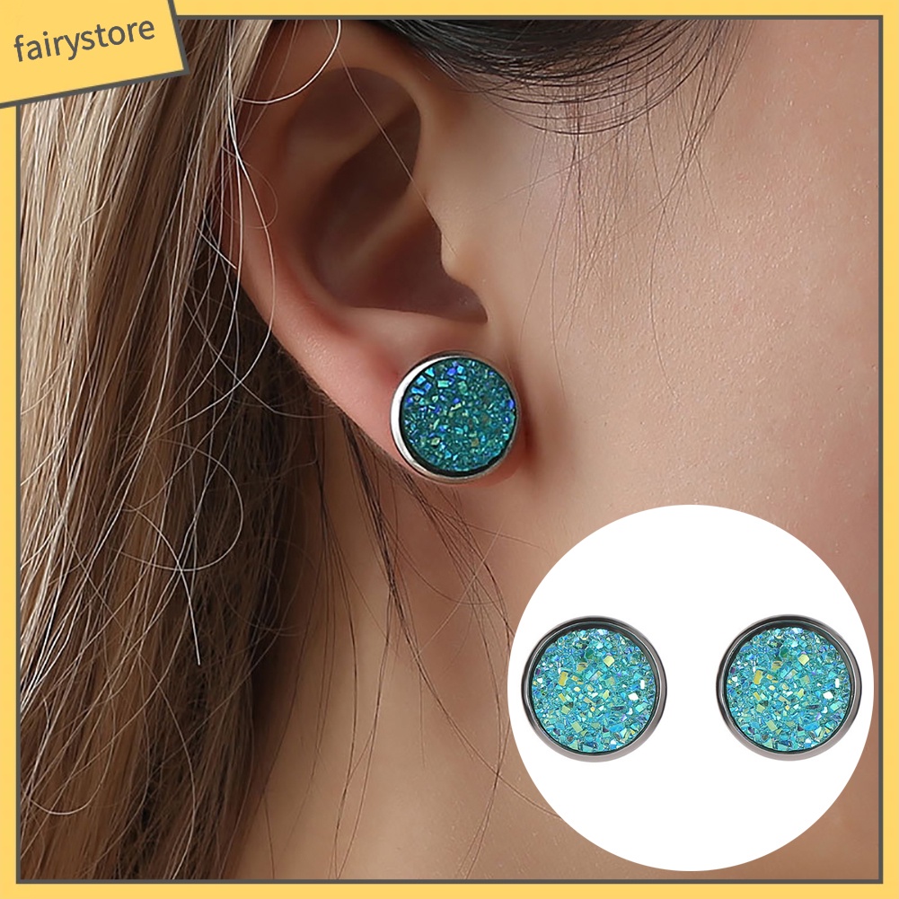 Đôi bông tai hình tròn bằng thép không gỉ kiểu dáng thời trang phong cách cho nữ