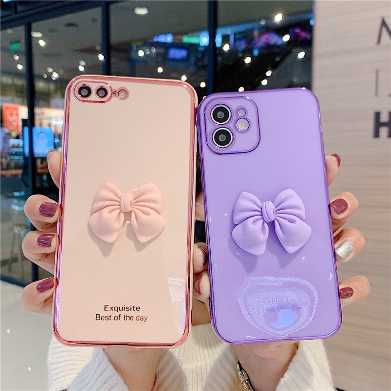 Casing IPhone 12 Pro Max Mini 11 6 6s 7 8 SE 2020 Plus X Xs XR XsMax 6+ 6s+ 7+ 8+ 6P 7P 8P 11P 12P Lovely Bow-knot Soft Phone Case