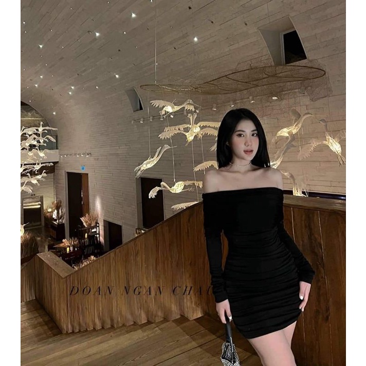 Váy body dúm trễ vai