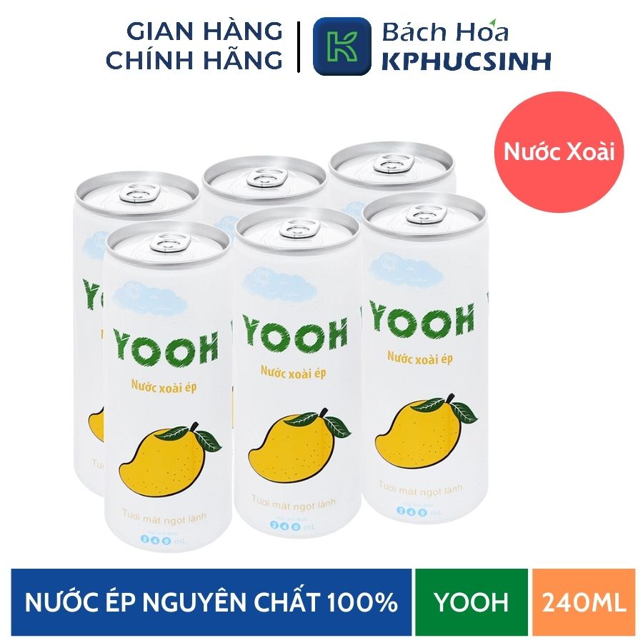 Combo 6 lon nước xoài ép Yooh 240ml KPHUCSINH - Hàng Chính Hãng