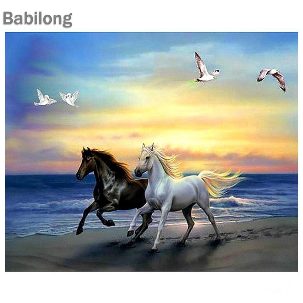 Tranh thêu chữ thập đính đá kim cương 5D DIY hình vẽ ngựa