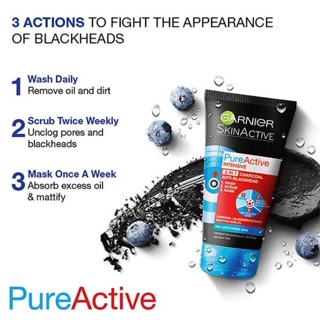Sữa rửa mặt giảm mụn đầu đen Garnier Pure Active Intensive 3 in 1 Charcoal Anti-Blackhead Wash, Scrub & Mask - datetháng