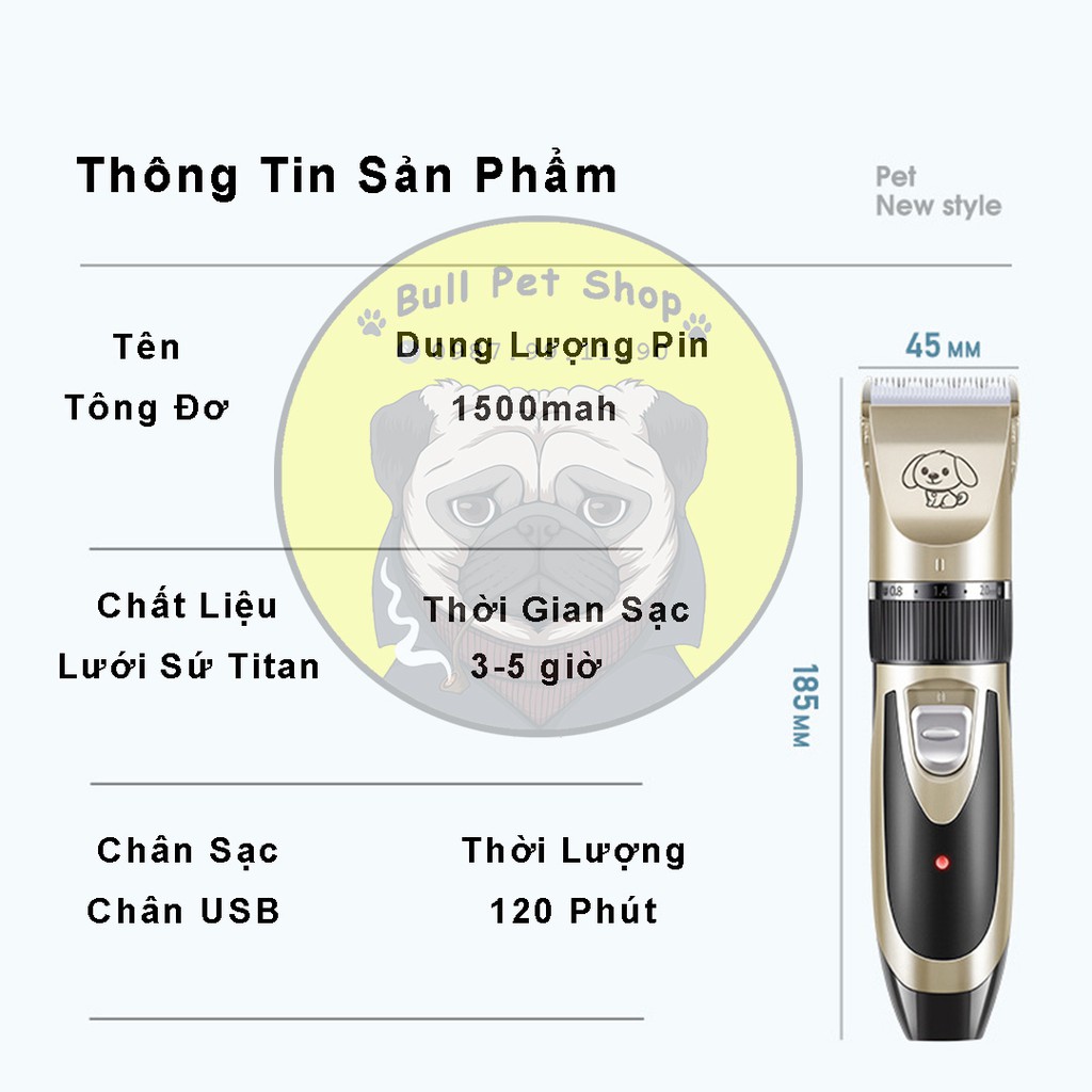 [ FULLBOX] Bộ Tông Đơ Cắt Tỉa Lông Chó Mèo Chất Liệu Sứ Ceramic Titan Gồm 4 Lược Gạc Thay Để Sử Dụng Dành Cho Thú Cưng