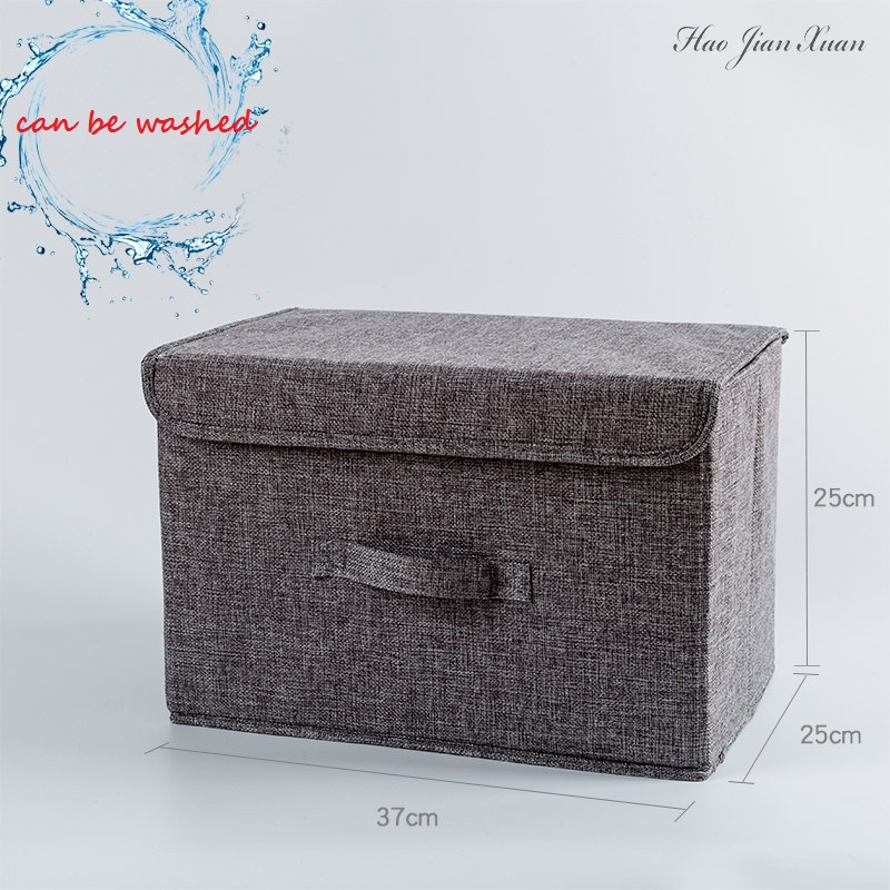 2021 New Washable Cotton Linen Fabric Folding CD Storage Box Foldable Bins Toys Organizer With Lid Storage Basket Laundry Basket