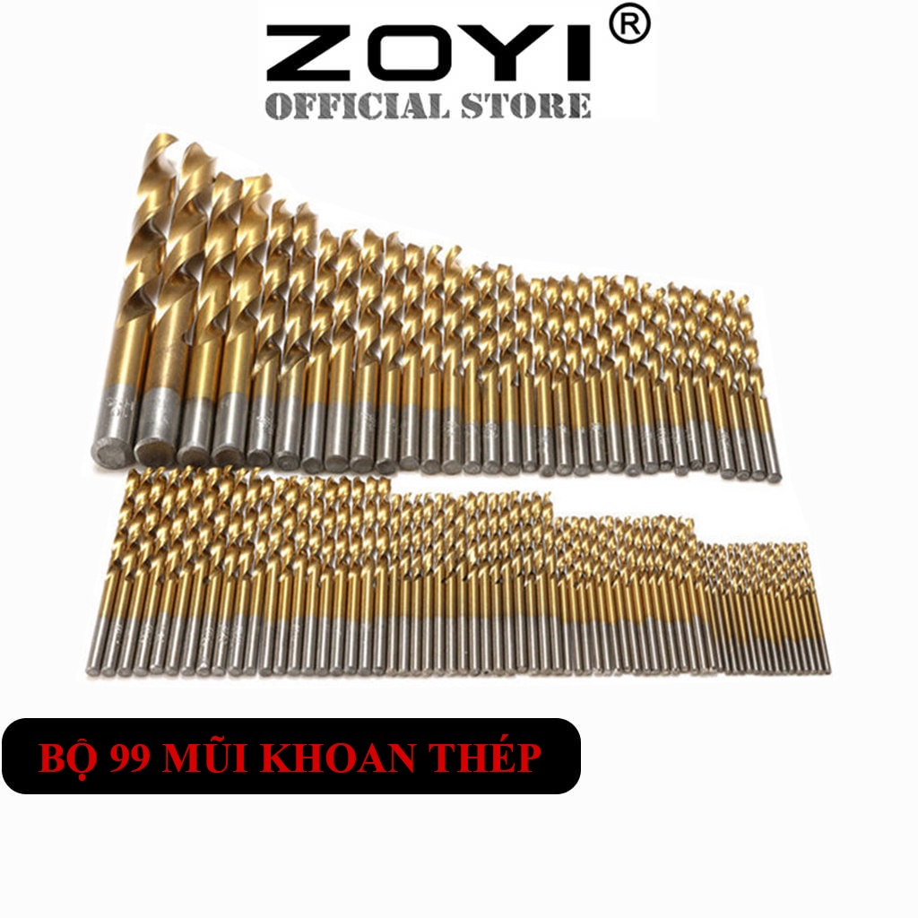 Bộ 99 Mũi Khoan Thép Phủ Titan ZOYI Cao Cấp Đường Kính 1.5 – 10mm Dùng Được Tất Cả Mẫu Máy Khoan Cầm Tay Thông Dụng