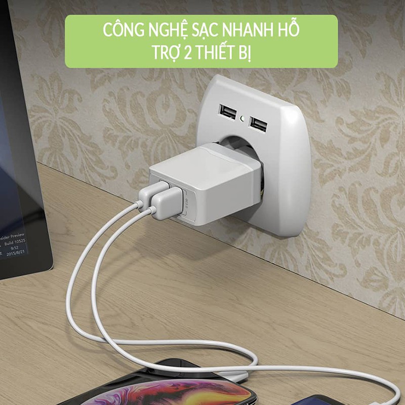 Củ sạc nhanh QC 3.0 18 W 2 cổng USB Quick charge 3.0 cho Samsung, apple iphone, xiaomi - Phụ Kiện HB