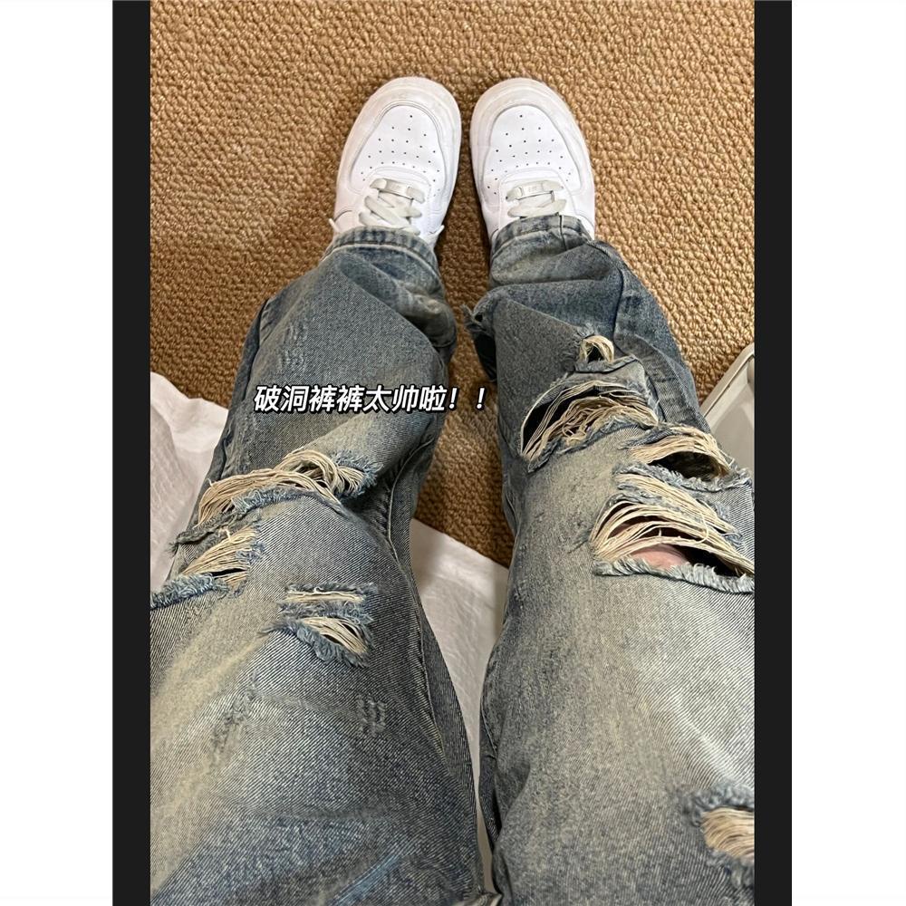 Jiashucheng Quần Jeans Rách Size Lớn Phong Cách Hip Hop Đường Phố Âu Mỹ Cá Tính