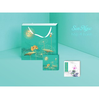 Bộ Túi Hộp Đựng 4 Bánh Trung Thu 125-250g có hộp con đáy nhũ mẫu sen xanh ngọc
