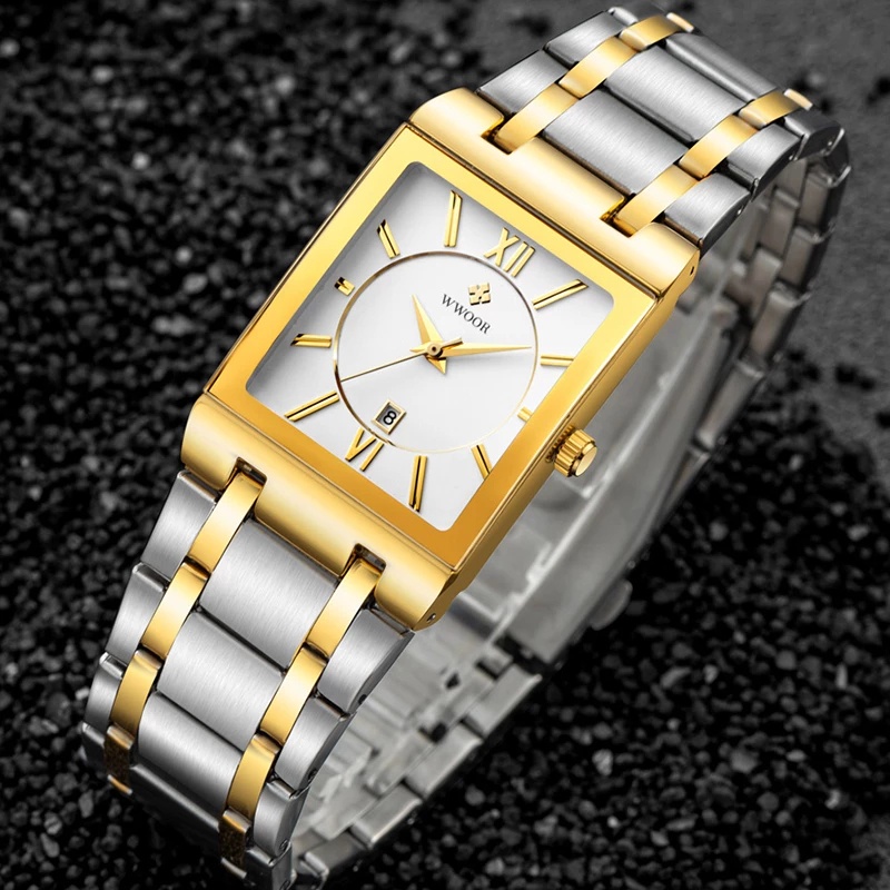 Đồng Hồ Quartz WWOOR Chất Liệu Thép Không Gỉ Mạ Vàng 8858