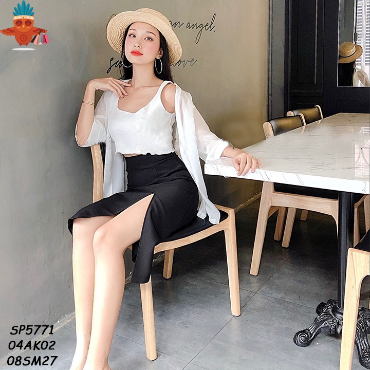 Chân váy midi đen xẻ tà lưng cao THOCA HOUSE sang chảnh, 3 size phù hợp đi chơi, đi làm cho các nàng | BigBuy360 - bigbuy360.vn