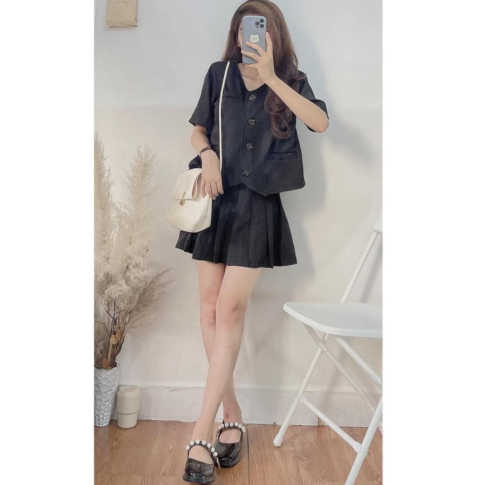 SET ÁO CỘC TAY + CHÂN VÁY XẾP LY