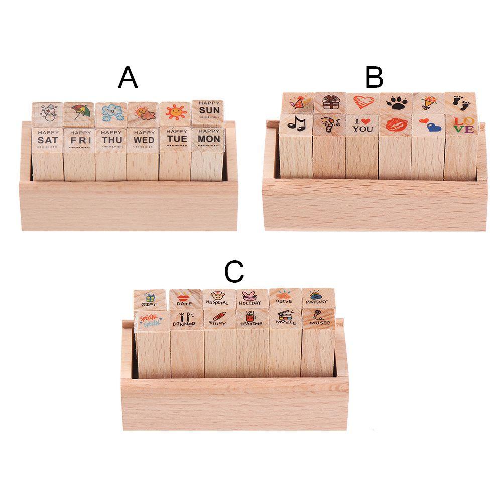 Bộ 12 Con Dấu Bằng Gỗ Dùng Trang Trí Sổ Tay DIY