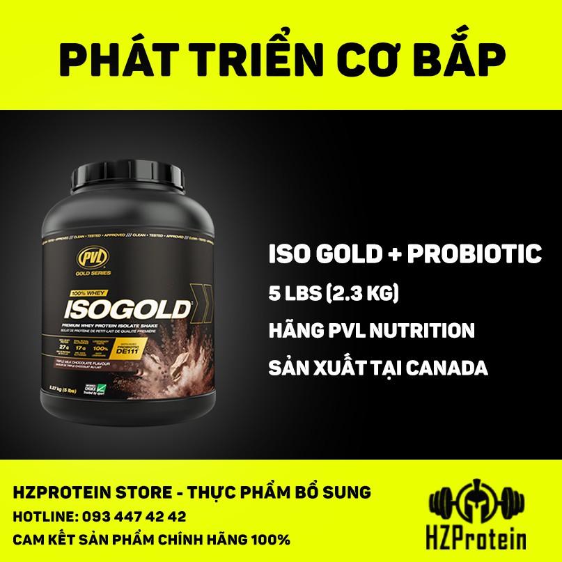 PVL ISO GOLD ISOLATE WHEY - SỮA WHEY PROTEIN TINH KHIẾT KẾT HỢP LỢI KHUẨN HỖ TRỢ HỆ TIÊU HÓA (5 LBS)