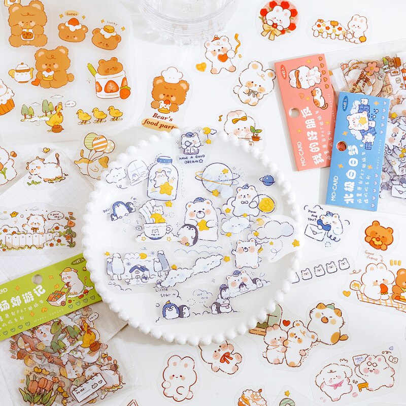 Set 46 miếng dán PET chống nước họa tiết hoạt hình trang trí sổ tay sổ lưu niệm