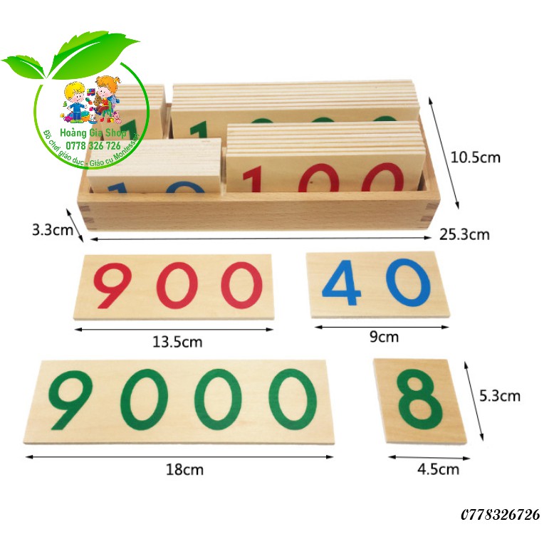 Hộp thẻ số bằng gỗ 1-9000 cỡ nhỏ Montessori (Small Wooden Number Cards With Box 1-9000)