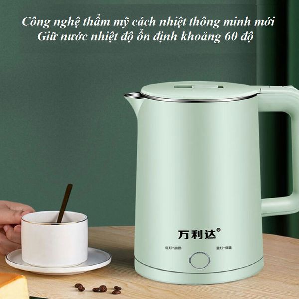 Ấm đun nước ấm siêu tốc 2 lớp chống bỏng dung tích 2 lít công suất 1500W Malata - Bảo hành 6 tháng - Video thật