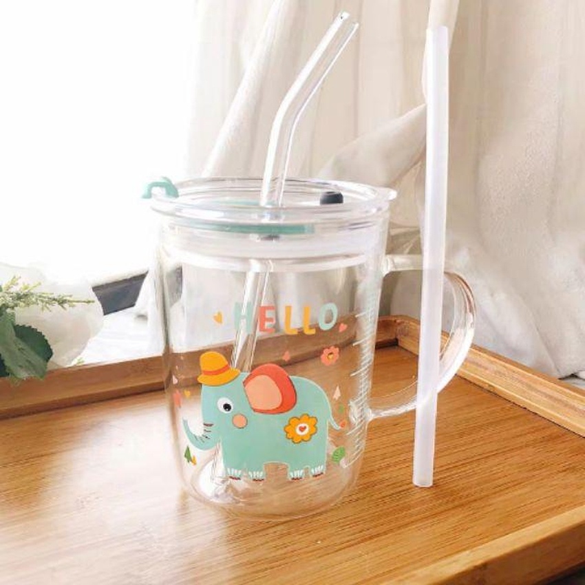 Combo 2 Ly Thủy Tinh Đựng Nước Tiện Lợi Cốc Giữ Nhiệt 3 In 1 Có Nắp Đậy Kín Hơi 400ml Tặng Ống Hút Angola_Shop