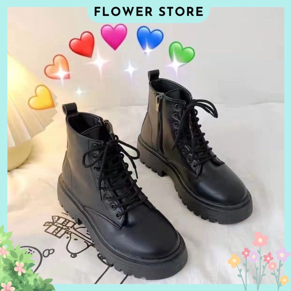 Giày bốt nữ cổ cao, boost da nhám đế cao 4cm có khóa kéo phong cách Hàn Quốc FLOWER G09 - Nguyentrang239