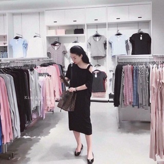Váy cotton lệch vai