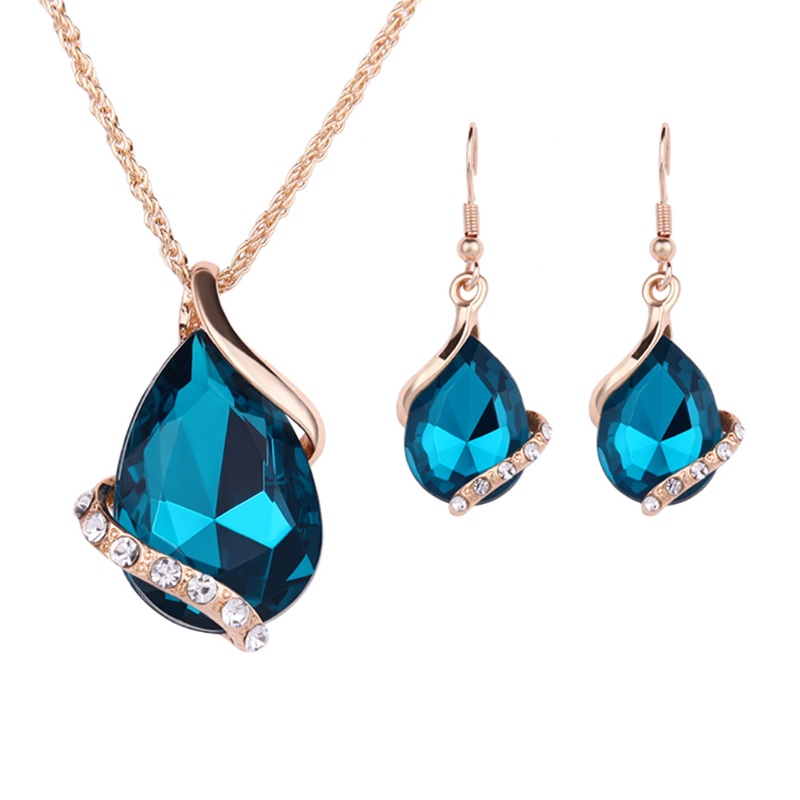 Set Vòng cổ Và Đôi Khuyên Tai Đính Đá Hình Giọt Nước Phong Cách Thanh Lịch Dành Cho Nữ