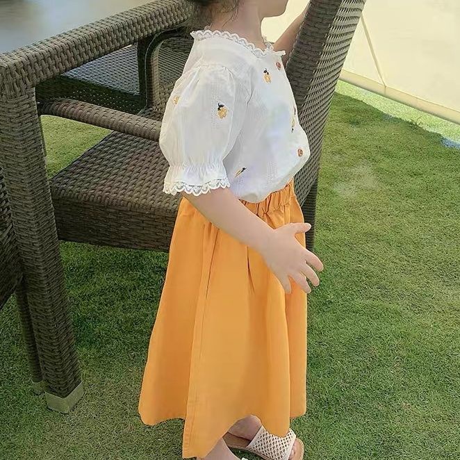Bộ Áo Sơ Mi Thêu Họa Tiết 2022 + Quần Dài Phong Cách Hàn Quốc Mới Cho Bé Gái