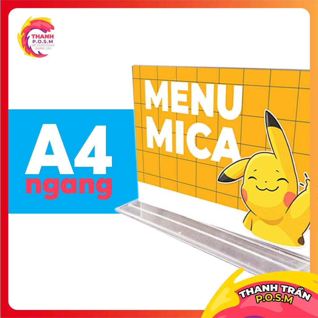 Kệ Menu Mica NGANG A4 Đế Lùa