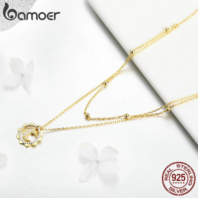 Dây ChuyềN Bamoer Mạ VàNg 925 HìNh MặT Trăng Và MặT Trăng