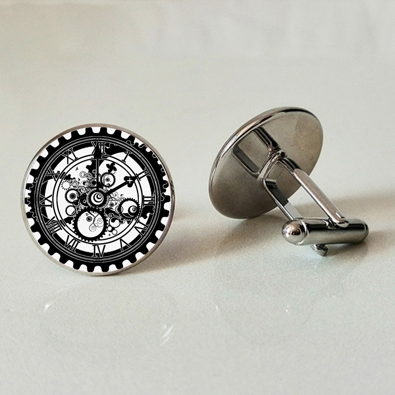 Clock gear glass cufflinks convex glass business cufflinks shirt jewelry private custom men's gift