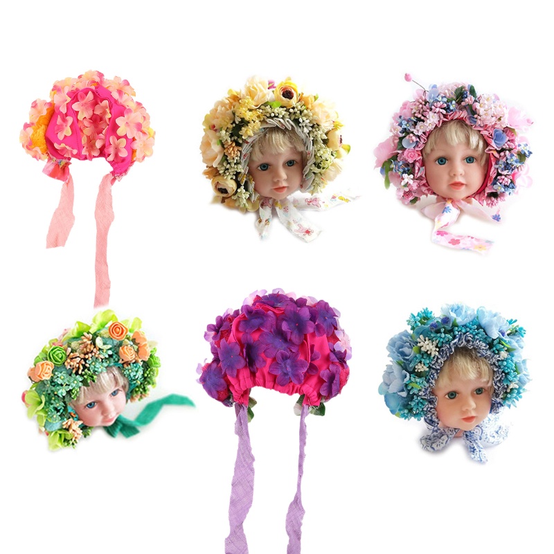 Mũ Bonnet Đính Hoa Nhiều Màu Làm Phụ Kiện Chụp Ảnh Cho Bé Sơ Sinh