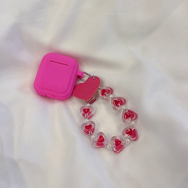 Vỏ bảo vệ hộp sạc tai nghe bằng silicon màu trơn hình trái tim chống rơi thích hợp cho Airpods 1 2 3 pro