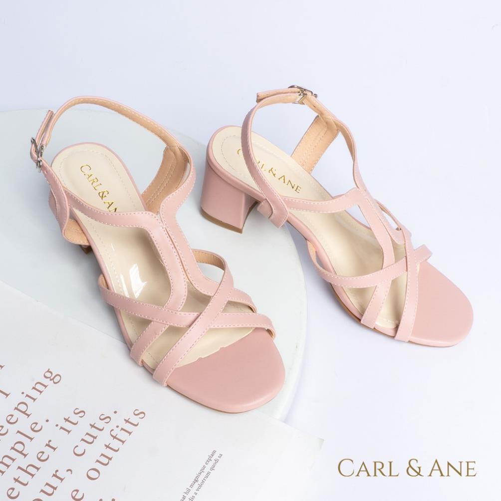 Carl & Ane - Giày sandal phối dây nữ mũi vuông gót cao 5cm màu hồng _ CS002 KL