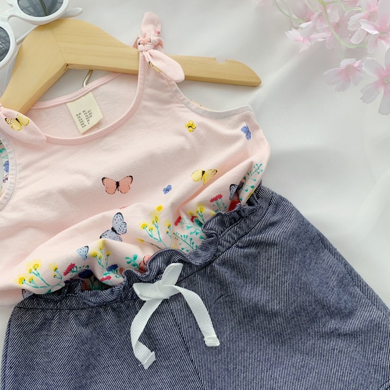 Bộ hồng bé gái quần giả bò xịn đẹp