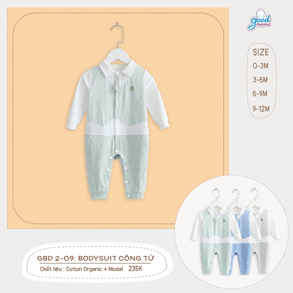 [Chính Hãng] Body dài tay soái ca kẻ sọc cotton organic bé trai Good Mama