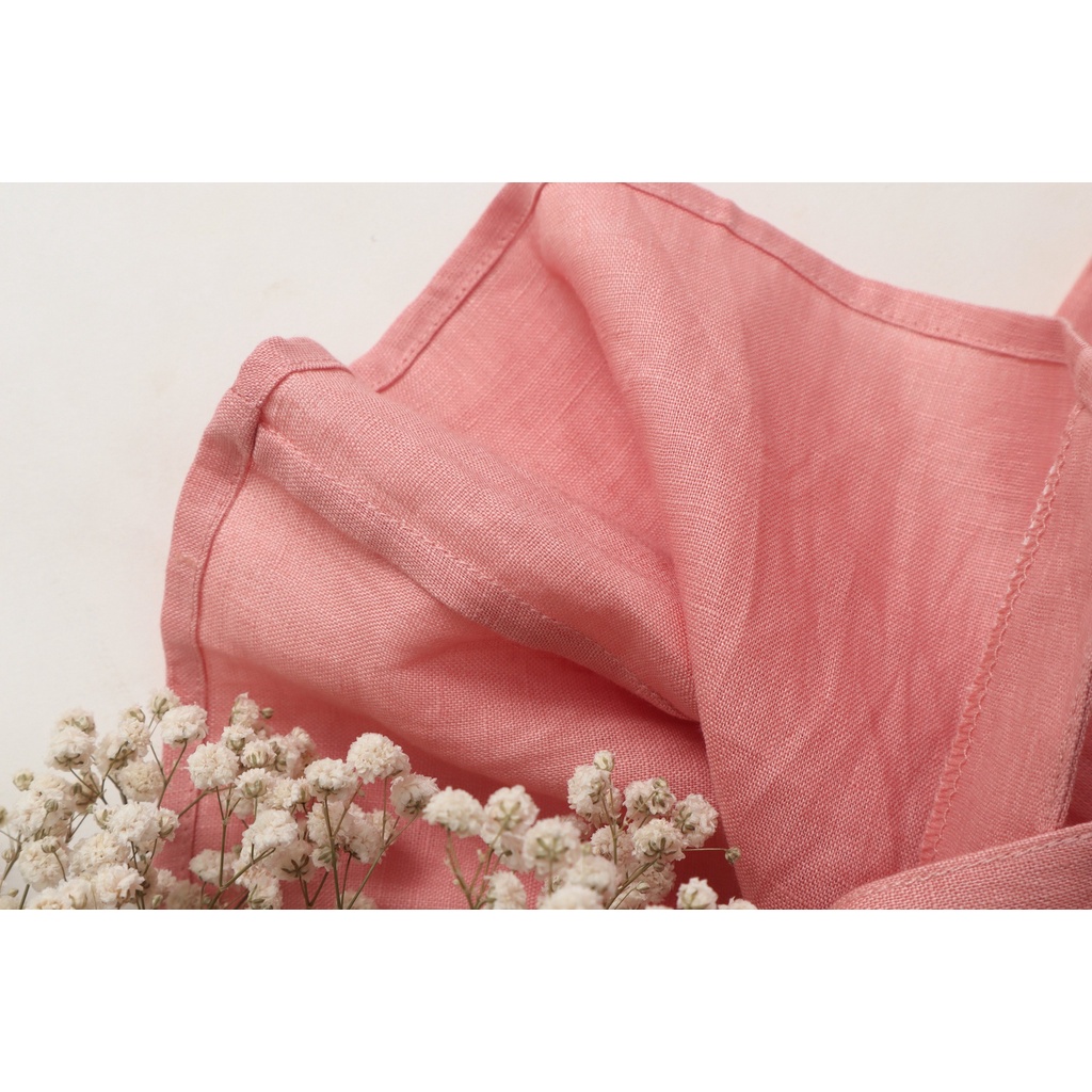 Áo li vai Linen KANAMY tay phồng màu hồng