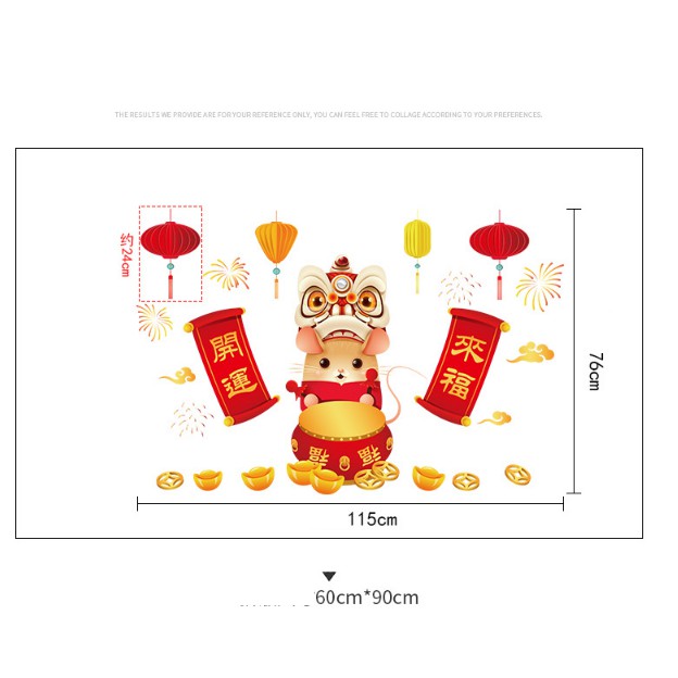 Decal dán Tết - Chuột đánh trống Múa Lân bảng hỷ