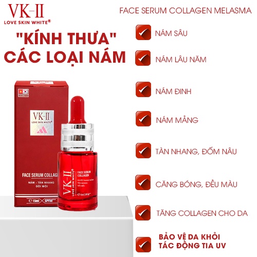 Tinh chất dưỡng da mờ nám, tàn nhang, đồi mồi VK-II Love Skin White Face Serum Collagen 15ml