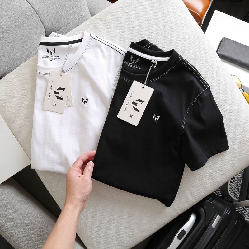 Áo Thun Nam Cổ Tròn Cotton 100 Basic Phối Chỉ Maud Đen Trắng | BigBuy360 - bigbuy360.vn