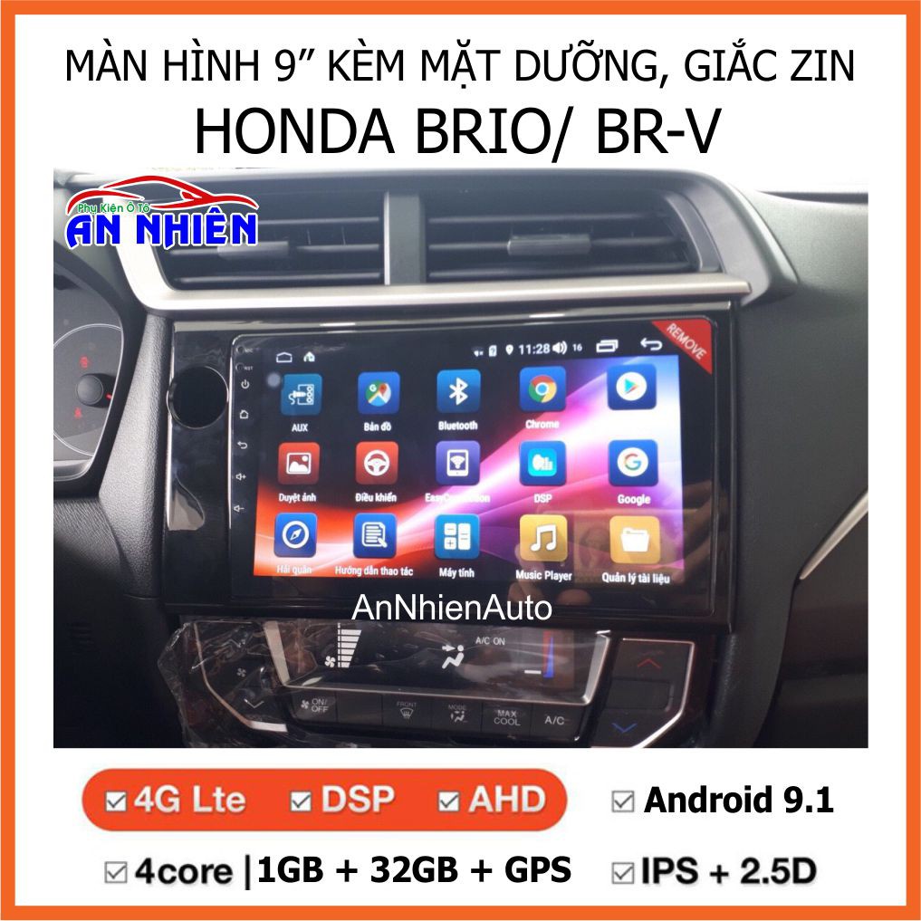 Màn Hình 9 inch Cho Xe BRIO/ BR-V - Màn Hình DVD Android Tặng Kèm Mặt Dưỡng Giắc Zin Cho Honda Brio/ BR-V