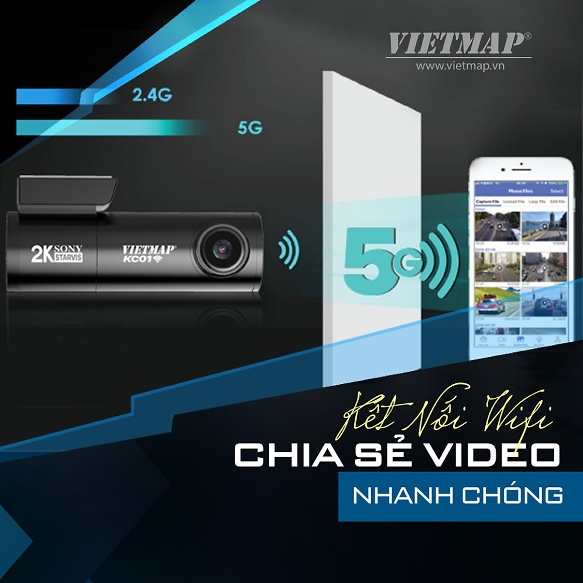 Camera Hành Trình Ô Tô Ghi Hình Trước & Sau Tích Hợp Thẻ Nhớ 32GB VIETMAP KC01 - Hàng Chính Hãng | BigBuy360 - bigbuy360.vn