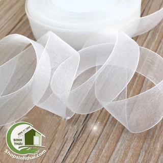 Ruy băng vải voan lưới nhũ viền, màu trắng [ set 5 mét x bản rộng 4cm ]