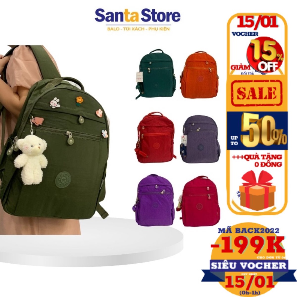 Balo vải dù thời trang nữ Kipling KL2129 đi học cao cấp SANTA STORE  Ulzzang Hàn Quốc nhiều ngăn xinh xắn đựng Laptop