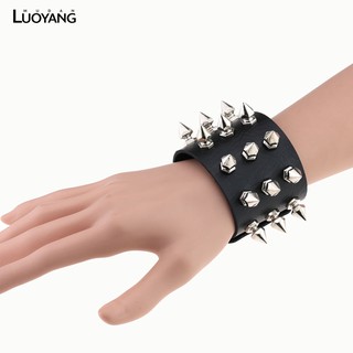 Vòng tay bản rộng bằng da có đinh tán phong cách thời trang unisex